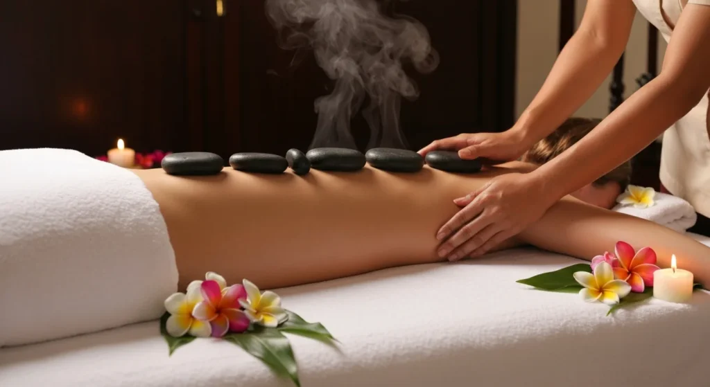 Hot stone massage treatment with basalt stones - Bali Luxury Spa