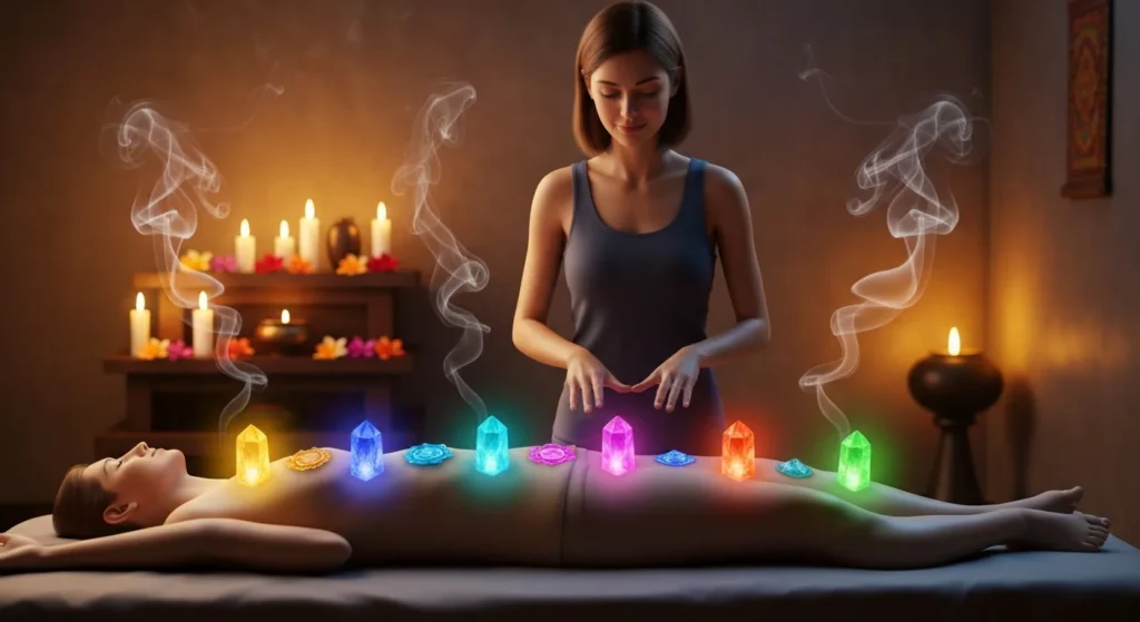 Chakra healing session with colored crystals - Bali Luxury Spa