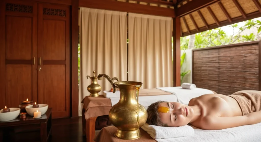 Ayurvedic Shirodhara oil treatment in luxury Bali spa - Bali Luxury Spa
