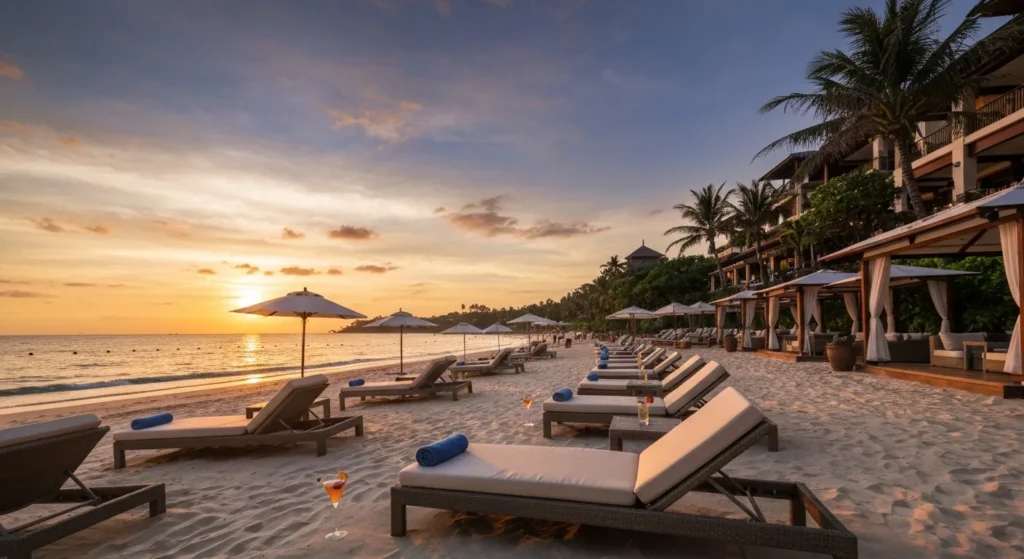 Luxury Seminyak Bali beachfront at sunset - Bali Luxury Spa